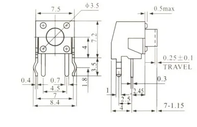 Chave táctil KFC-A06-W1 - 6x6x7 mm