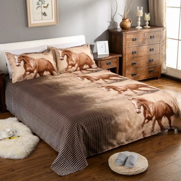 Cavalo 3d jogo de cama animal impressão capa edredão conjunto clássico lençóis folha fronha consolad