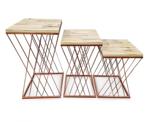 Trio de mesas de ferro treliça rosegold