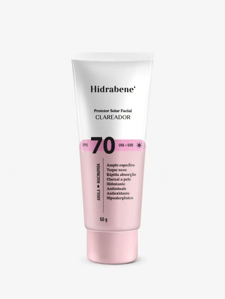 PROTETOR SOLAR FACIAL FPS70 CLAREADOR - HIDRABENE