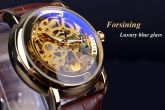 Relógio Masculino Pulseira De Couro Forsinig Dourado Esquelt