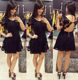 Vestido de renda preto, ref. 0001