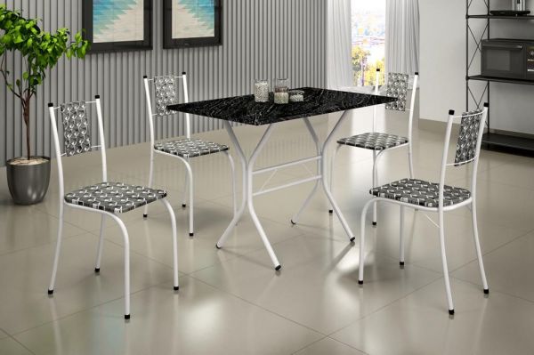 7614.115.1.62 Conjunto de Mesa Marica Tmp MDP 98x58 Branco ccom 4Cds Branco.Cinza Teixeira