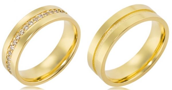 Alianças de ouro 18k com pedras de zirconia - modelos: 43146/43147