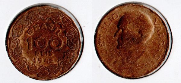 165-2 - 100 Réis 1942 - Tiragem BAIXA 1.285.000 - Níquel ROSA