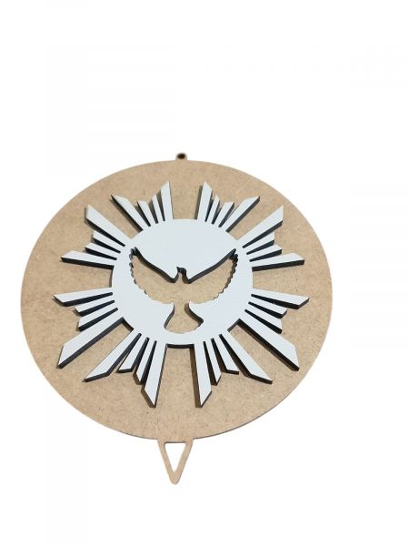 CÓD-RE52 MOLDURA ESCAPULÁRIO ESPÍRITO SANTO PARA PORTA 10CM CRU COM BRANCO