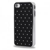 CASE LUXO PRETA COM STRASS E BORDA CROMADA PARA IPHONE 4 E 4S