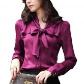 Blusa Feminina De Seda Mulheres Elegantes Com Laço Luxo