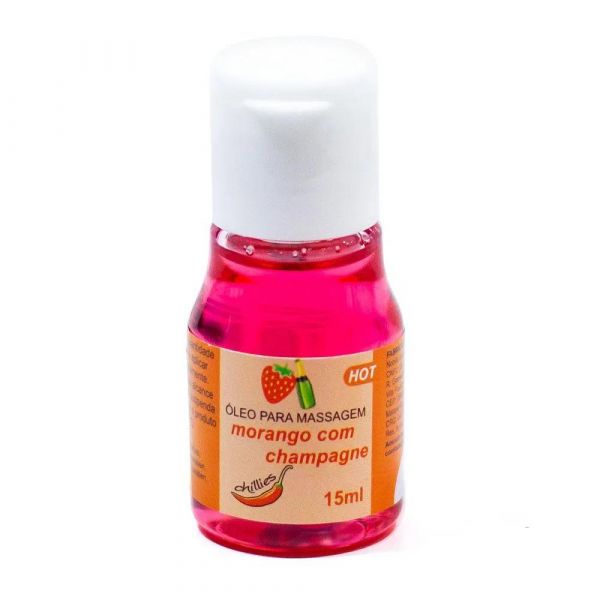 ÓLEO LUBRIFICANTECSENSUAL HOT 15ML CHILLIES MORANGO COM CHAMPANHE