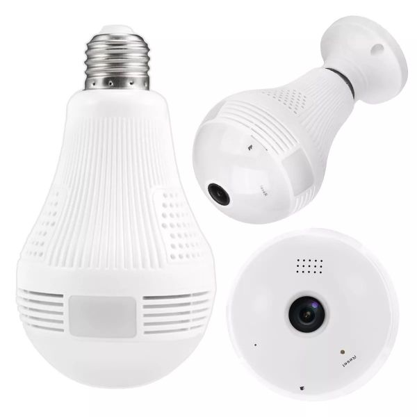 Lâmpada Espiã Câmera Ip Led Wifi Hd Panorâmica 360º Celula