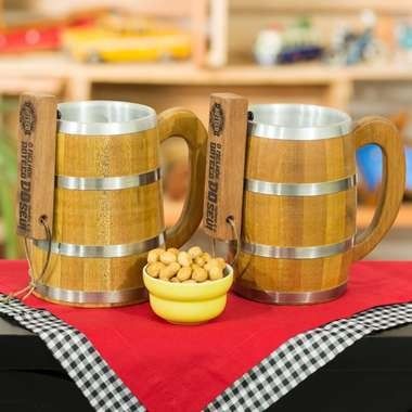 Combo Caneca Artesanal Curva e Reta Viking 600 ml + 2 Abridores Rústicos de Madeira