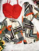 Conjunto 8 pçs/Feminino Kimono + Shorts Estampado Coleção Nova