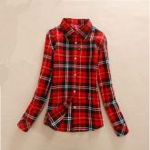 Blusa Feminino Outono Inverno Casual De Algodão Xadrez Estil