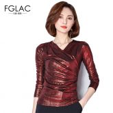 Blusa Feminina Casual Primavera Elegante Manga Longa Metalli