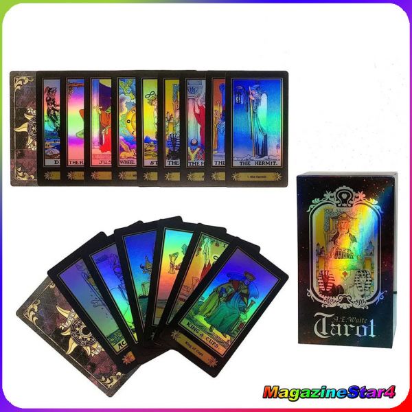 Cartas de Tarô de Rider Waite Deck Holográfico Tarot Baralho de Oráculo Colorido Brilhante 78 Cartas
