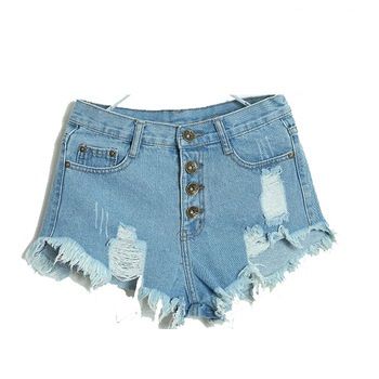 Shorts cintura alta Jeans Verão destroyed