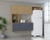 A551.Cozinha Suspensa com Balcao Isis 180 Damasco Ripado 3D.Cinza Poquema
