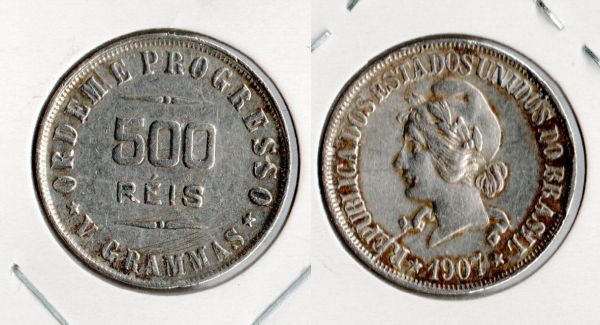 MAG P682-2 500 Réis - 1907 -  (Tiragem 1.282.000 )