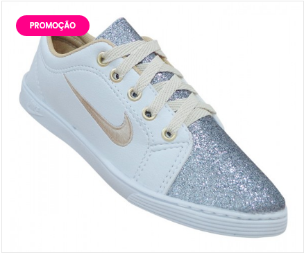 Sapatênis Feminino Nike Branco com Glitter Prata