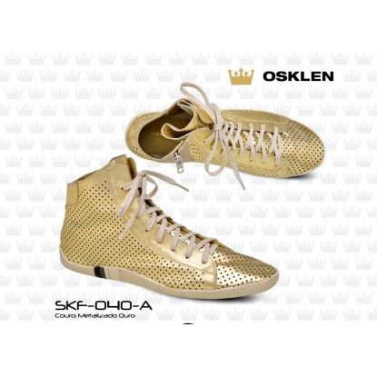 BOTA OSKLEN COURO METALIZADO OURO  Cód. do produto: SKF-040-A