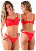 Conjunto em Microfibra com babado drapeado e detalhe de rosa