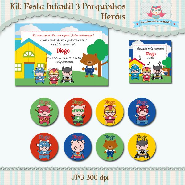 Kit Festa Infantil 3 Porquinhos Heróis I