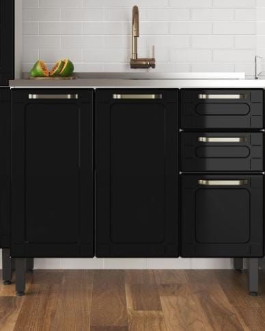 Balcao Aco Triplo 3P2G Colors Preto Bertolini