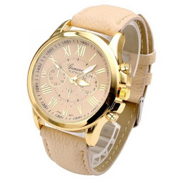 Relógio Feminino De Luxo Dourado Pulseira De Couro