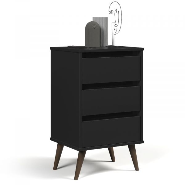 Mesa de Cabeceira Retro Wood Preto EJ Moveis