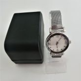 Relógio Femino Pulseira Magnética Prata Glitter