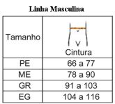 Tabela de Tamanhos Masculina