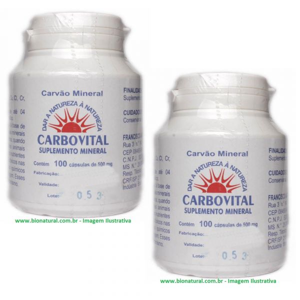 Carbovital - Carvão Mineral para detox - Kit 2 frascos 200 Cápsulas