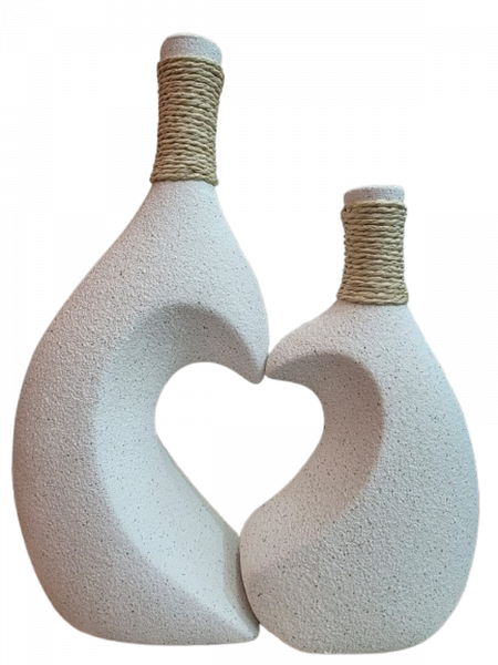 Kit Vaso De Cerâmica Em Forma De Coração 20x25cm