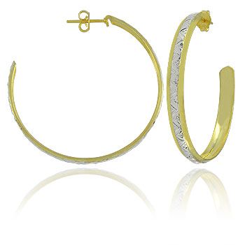 Brinco de argola abaulado folheado a ouro c/ aplique de prata