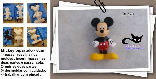 Mickey 3D Bipartido de corpo inteiro com 6cm