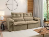 Estofado Retratil Carioca 2x1,00m Veludo Suede Capuccino 13 Diviminas