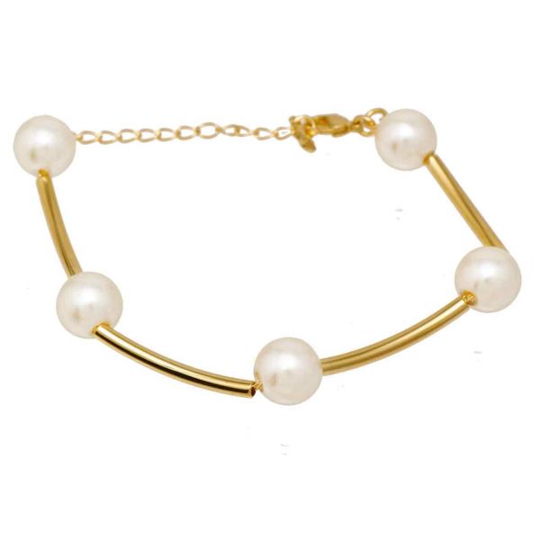 Pulseira com perolas e pinos folheada em ouro 18k.REF 04