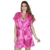 ROBE MANGA CURTA EM CETIM LISO COM AMARRADURA O67