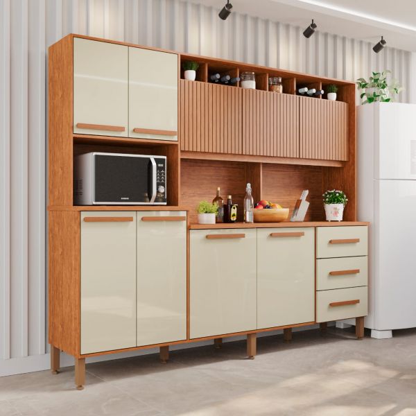 Kit Cozinha Angelina Prime Frisada 9P3G Cinamomo.Off White Imop