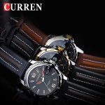 CURREN RELÓGIO MASCULINO QUARTZO PRETO TIRAS DE COURO MARROM RELÓGIO DE PULSO À PROVA D'ÁGUA 3ATM