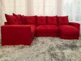 Conj Estof Canto Alice 2x3Lg e Chaise Suede Vermelho Metalon
