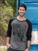 Camiseta Manga Longa Raglan Chumbo e Preta