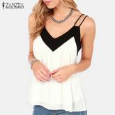 Blusa Solta Sem Manga Em V (Importado)