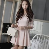 manga sopro vestido de renda splicing peplum das mulheres #01143780