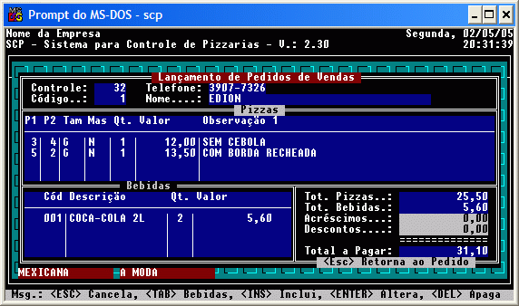 SCP - Sistema para Controle de Pizzarias