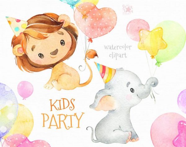 Kit elementos cliparts Aquarela festa aniversário bichinhos 2