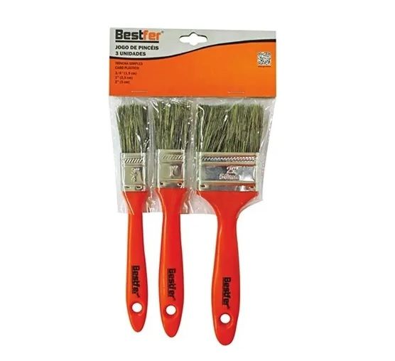 Jogo de Pinceis Trincha Com 3 Peças Cabo Plástico - Bestfer