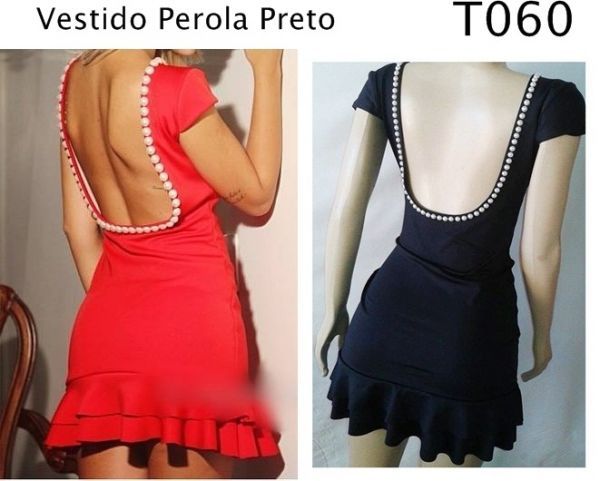 Vestidos com Pérolas Preto/vermelho