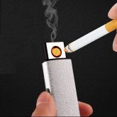 USB Recarregável Eletrônico Isqueiro de Metal Fosco Sem Chama À Prova de Vento Isqueiro Lighter Nenh