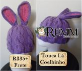 Touca de Lã Com orelhas de Coelhinho Cor Lilás com Rosa